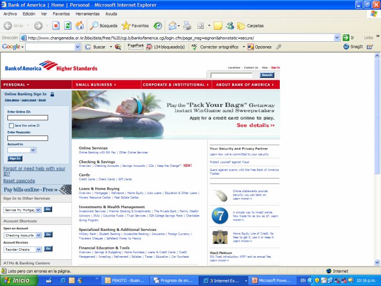 Sitio falso para Phishing